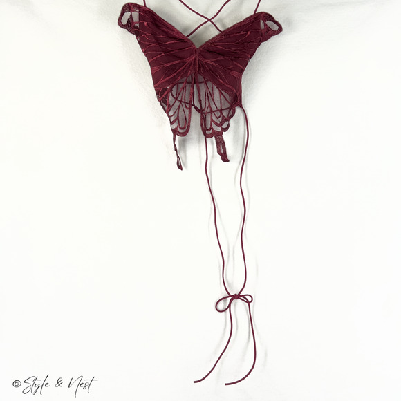 Y2K Lace Sheer Butterfly Backless Tie Bra Top Festival Rave Fairy READ DESCRIP - Picture 5 of 5